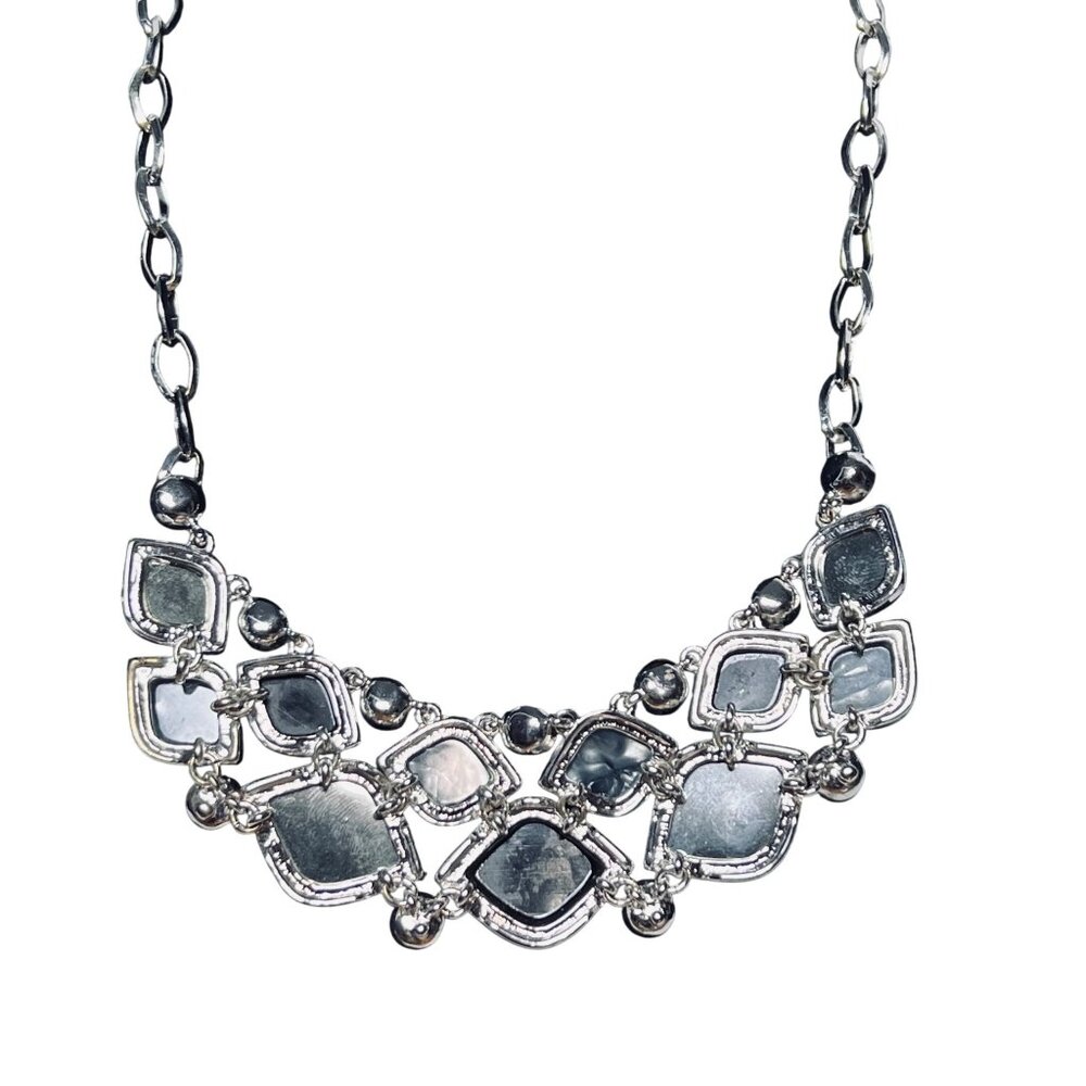 Dana Buchman Silver Tone Bib Necklace With Green Cabochons (6126) - Picture 8 of 8